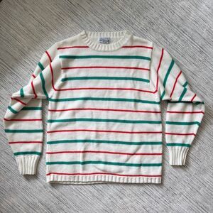 Vintage Favorites Striped Crewneck Sweater Red Green Cream Medium E